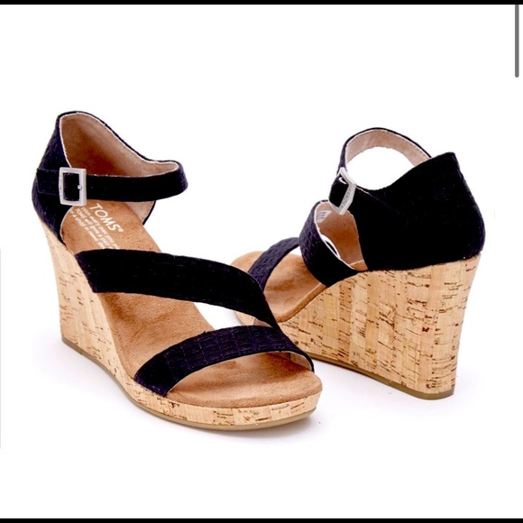 TOMS Women's Clarissa Wedges | Black Textile - Picture 1 of 4